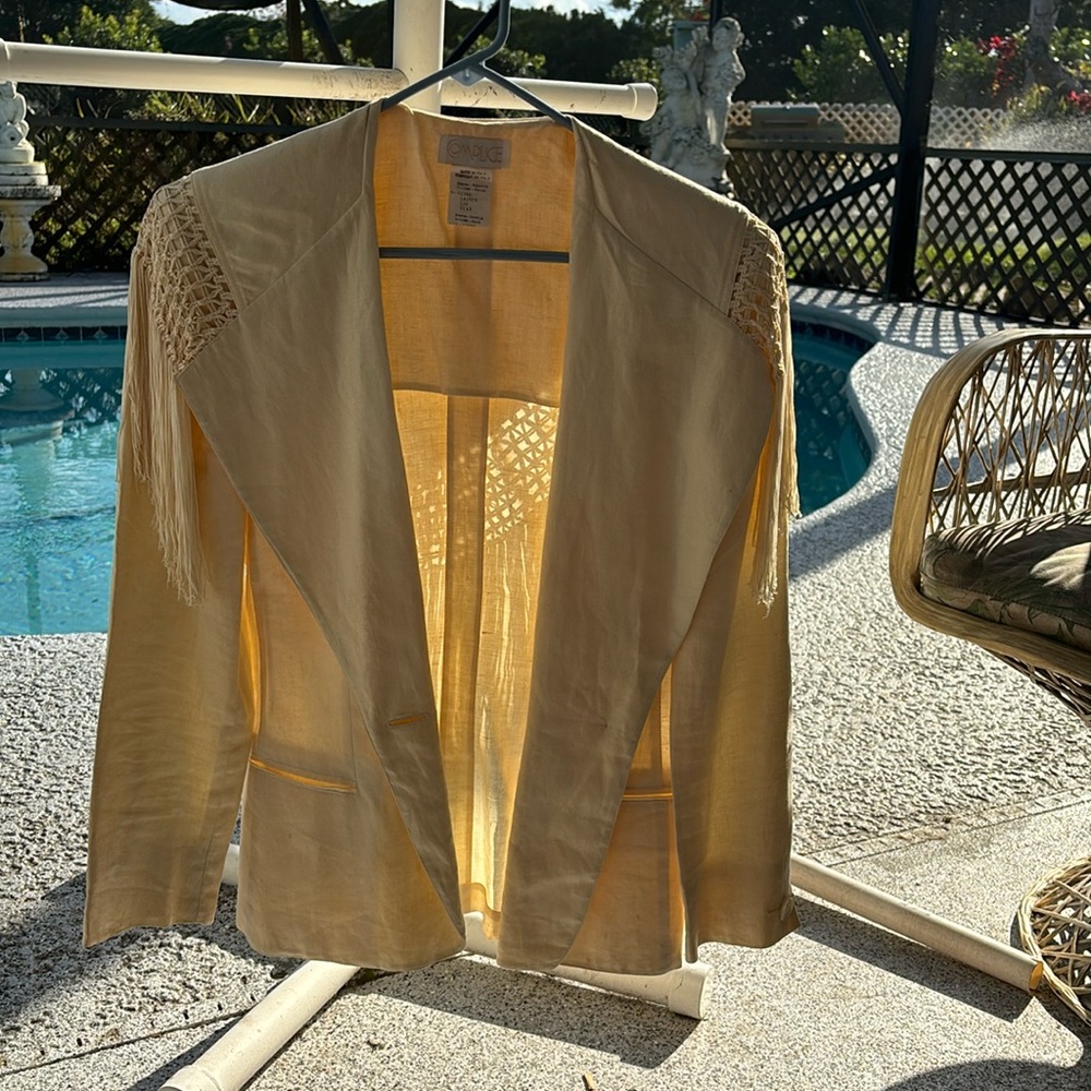 Vintage Jacket- Bone color with fine fringe on front and back-waist length.